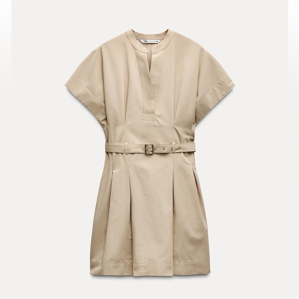 Zara, XS, never worn, BELTED SHORT DRESS ZW COLLECTION, LIGHT CAMEL
